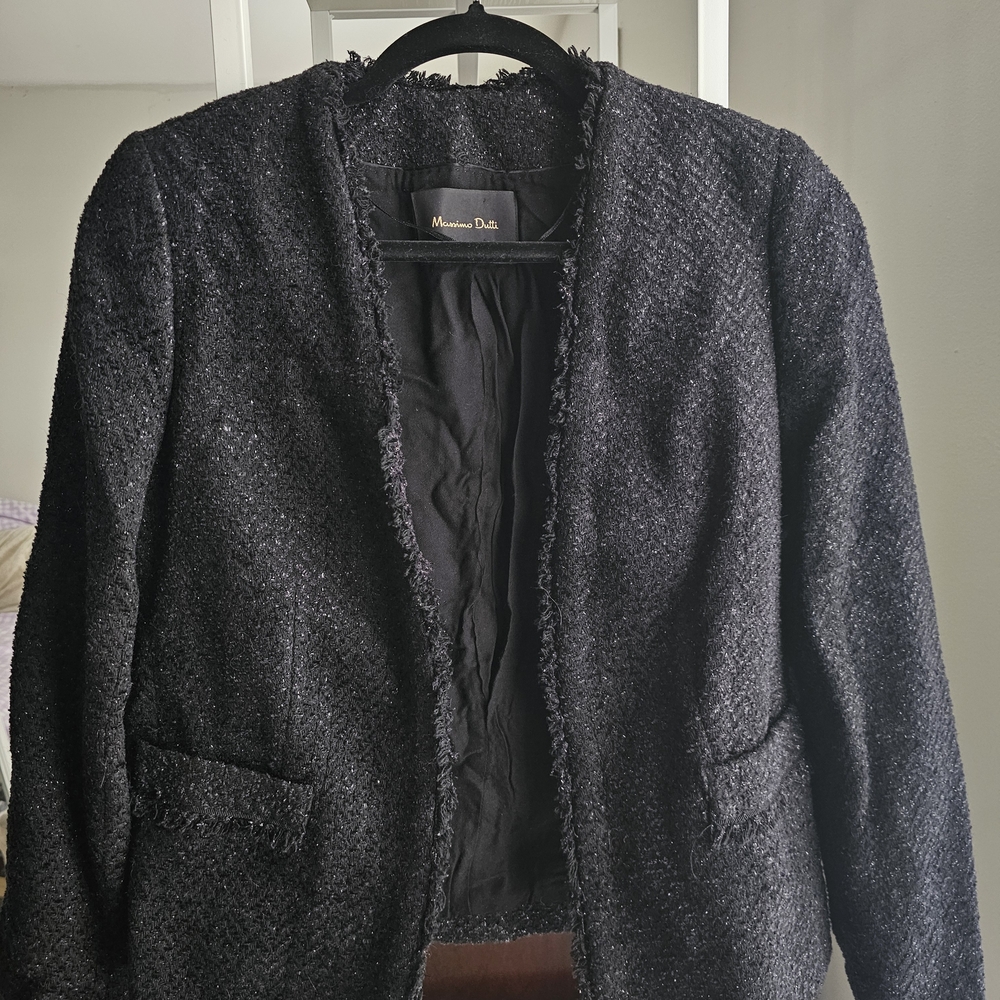 Massimo Dutti Textured Black Blazer